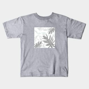 Autumn fall gray on white tropical palm leaves Kids T-Shirt